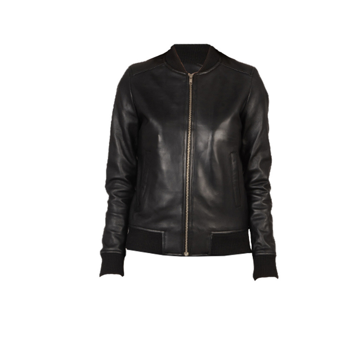 Women's Biker Bomber Leather Jacket | Black The Stitch Fit