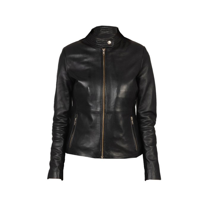 Women Black Biker Leather Jacket | Black The Stitch Fit