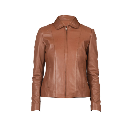 Women's Cafe Racer Leather Jacket | Brown