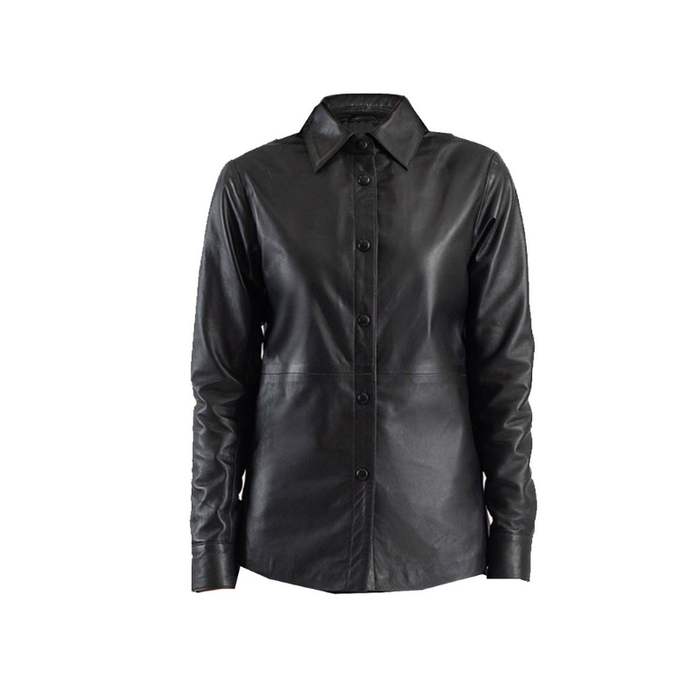 Women's Leather Shirt Collar Leather Jacket | Black The Stitch Fit