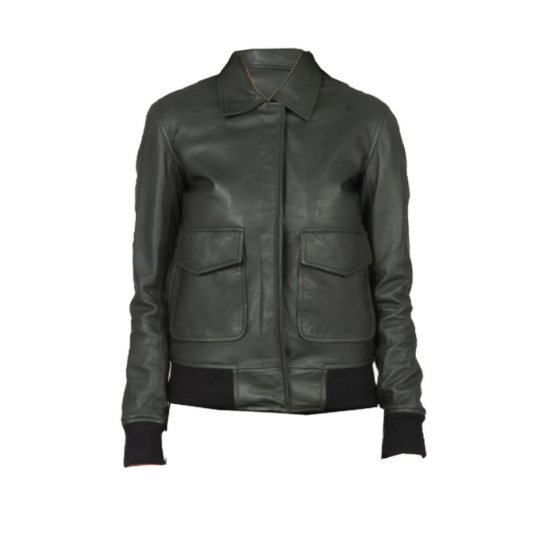 Women's Pure Bomber Leather Jacket | Green
