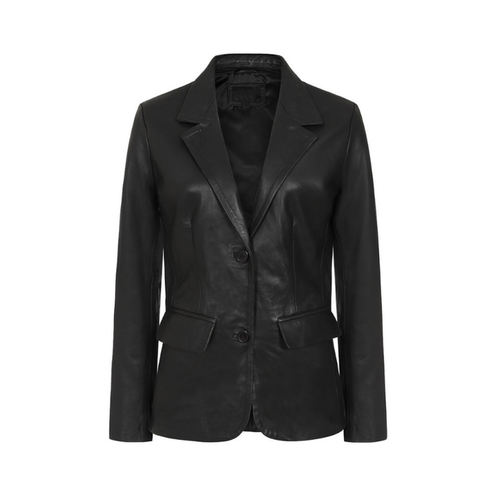 Women's Leather Blazer Coat | Black The Stitch Fit