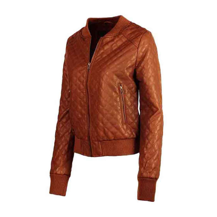 Women's Bomber Zip up Genuine Leather Jacket | Brown The Stitch Fit