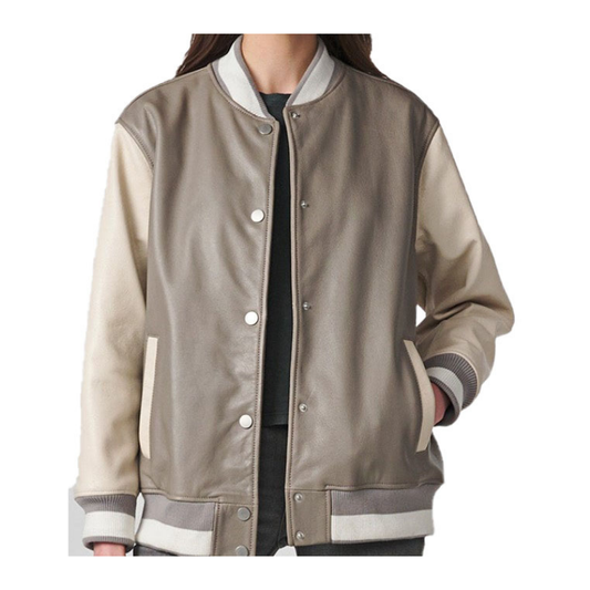 Women's Varsity Leather Suede Bomber Jacket | Gray