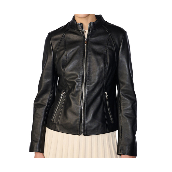 Women Scuba Leather Jacket | Black The Stitch Fit