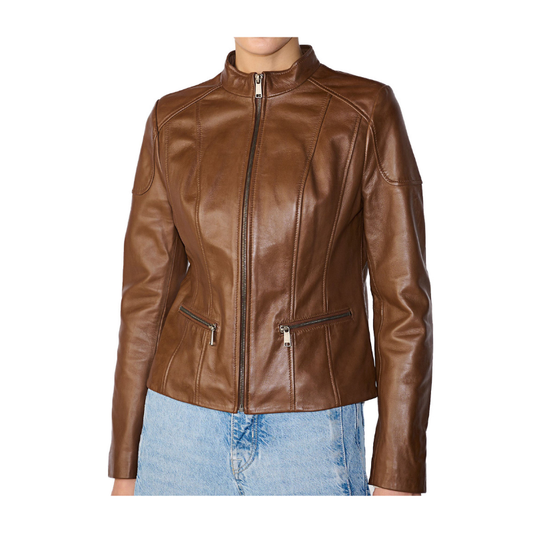 Women's Scuba Leather Jacket | Brown