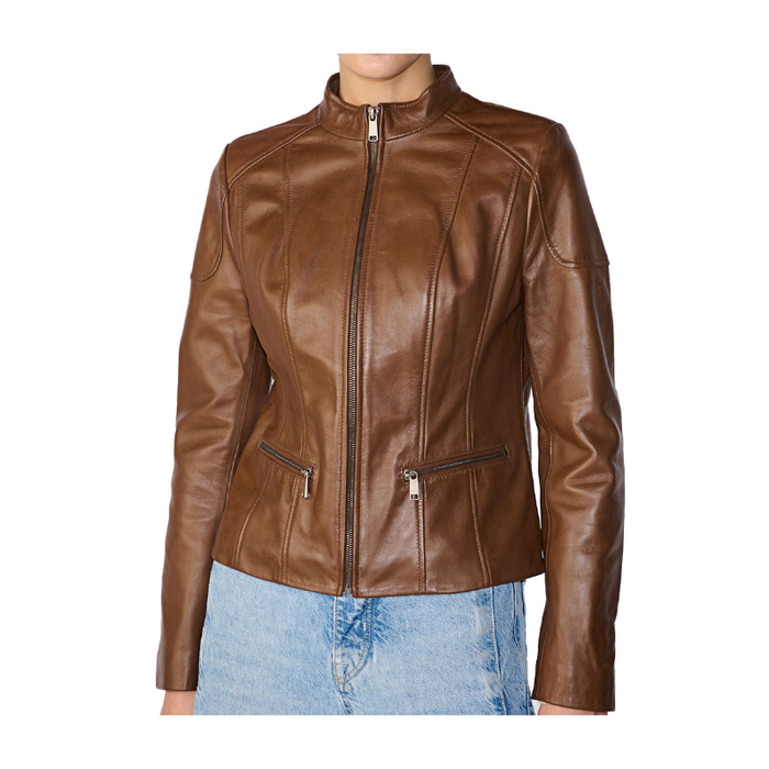 Women's Scuba Leather Jacket | Brown The Stitch Fit