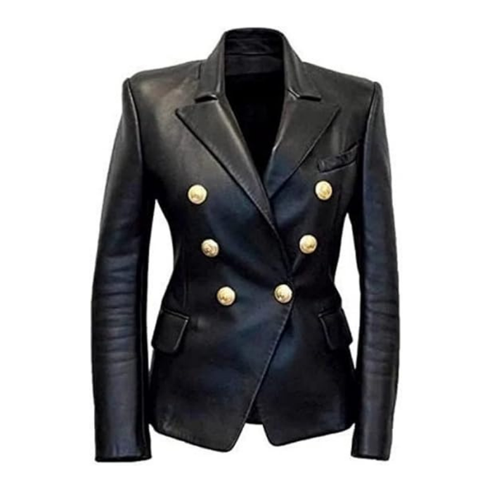 Women's Leather Formal Blazer Coat | Black The Stitch Fit