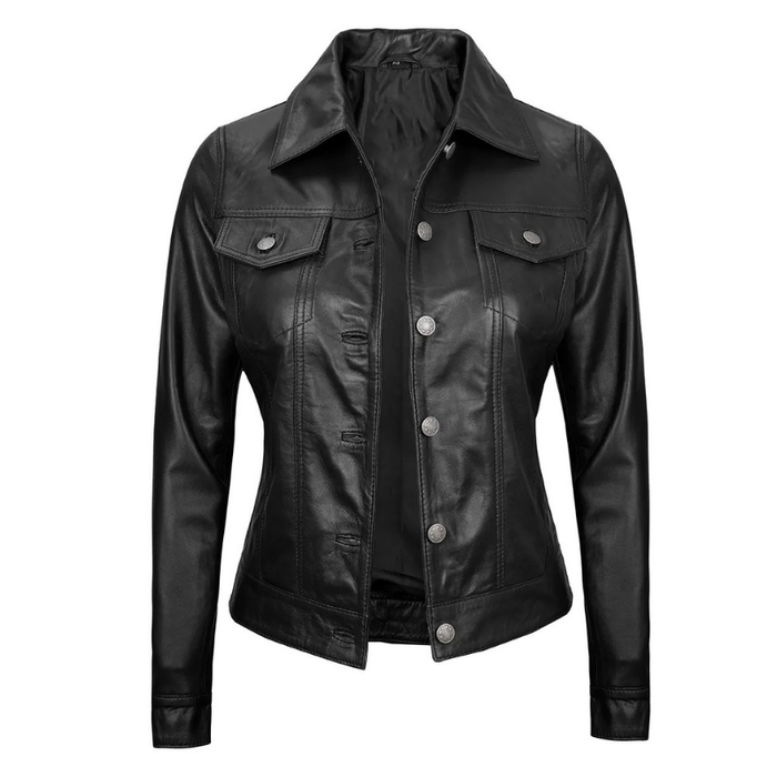 Women's Real Leather Cafe Racer Style Jacket | Black The Stitch Fit