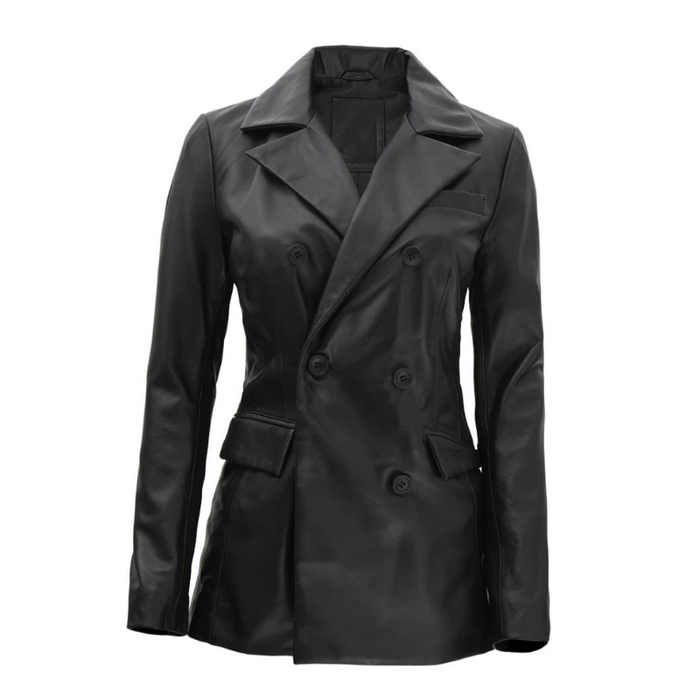 Women's Leather Blazer Coat | Black The Stitch Fit