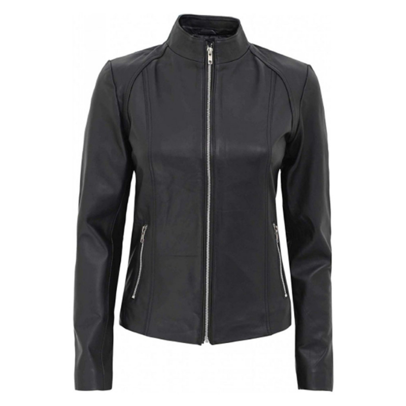 Women's Leather Jacket, Zipper Closure | Black