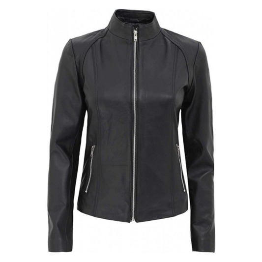 Women's Leather Jacket, Zipper Closure | Black
