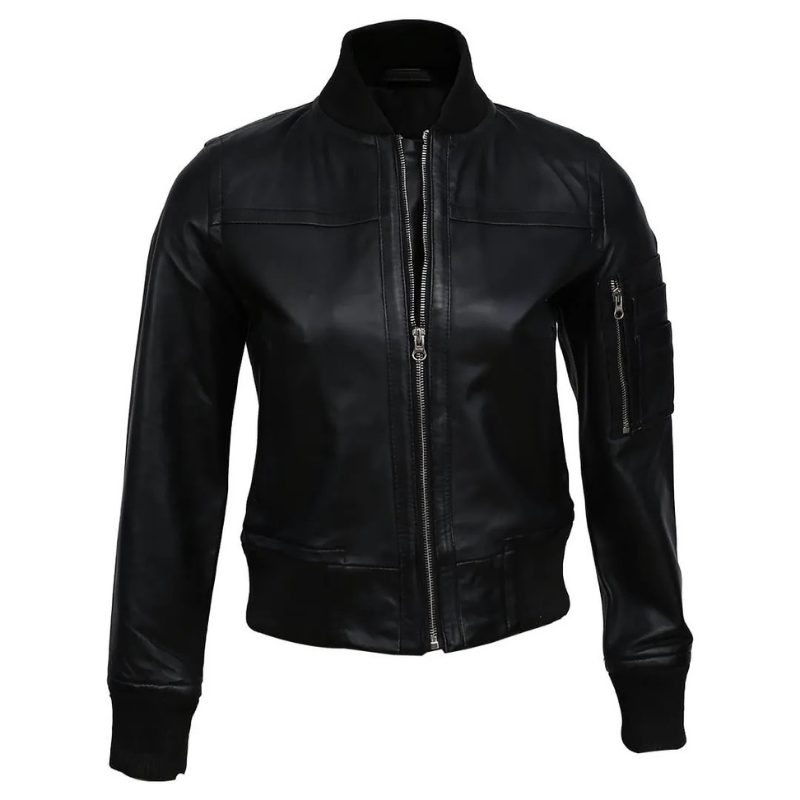Women's Real Sheep Leather Motorcycle Bomber Jacket | Black The Stitch Fit