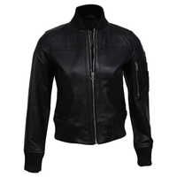Women's Real Sheep Leather Motorcycle Bomber Jacket | Black The Stitch Fit