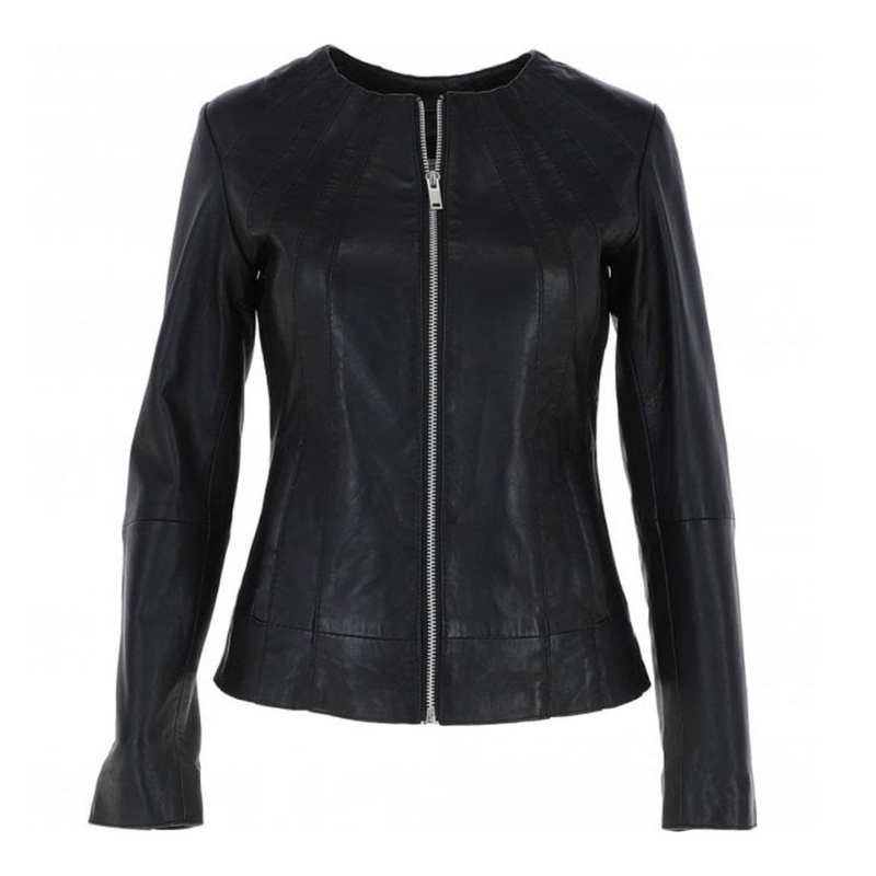 Women's Biker Leather Jacket Zip-Up | Black