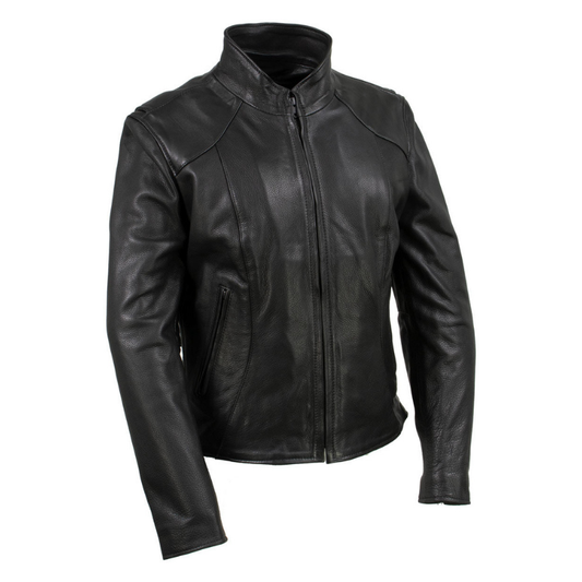 Women's Café Racer Motorcycle Leather Jacket | Black