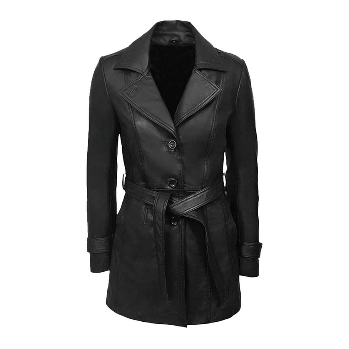 Women's 3/4 Length Leather Coat | Black The Stitch Fit