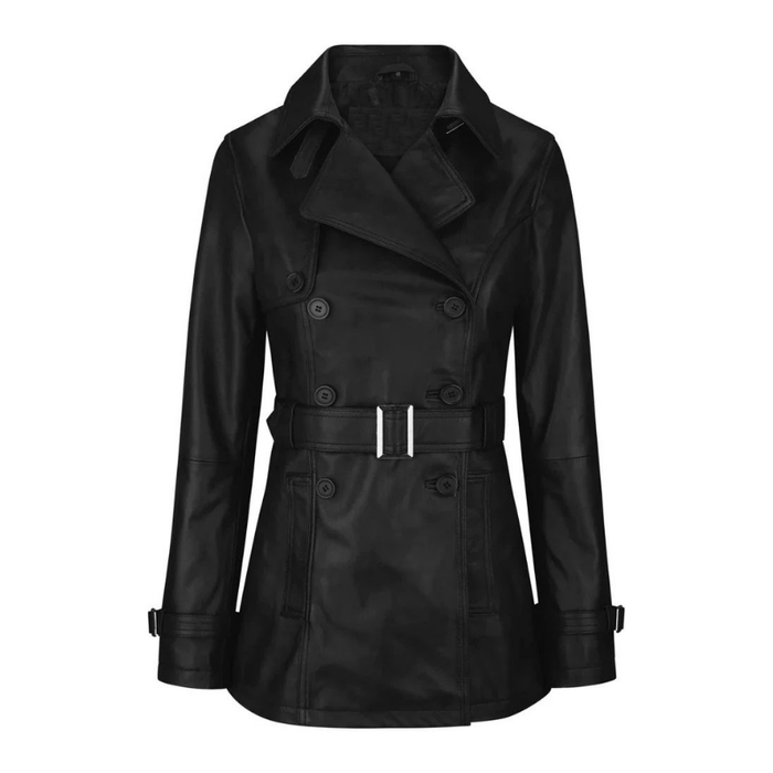 Women's Leather Belted Trench Car Coat | Black The Stitch Fit