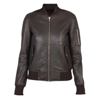 Women's Classy Bomber Biker Leather Jacket, Zip Front, Sleeve Pocket, YKK Zipper | Brown The Stitch Fit