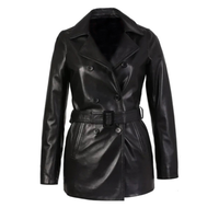 Women's Double-Breasted Leather Trench Coat, Belted Waist | Black The Stitch Fit