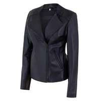 Women's Motorcycle Jacket Zip Front with Lapel Collar | Black The Stitch Fit