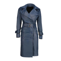 Womens Double Breasted Leather Trench Coat | Blue The Stitch Fit