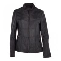Women's Biker Style Leather Jacket With Zip Front & Stand Collar | Black The Stitch Fit