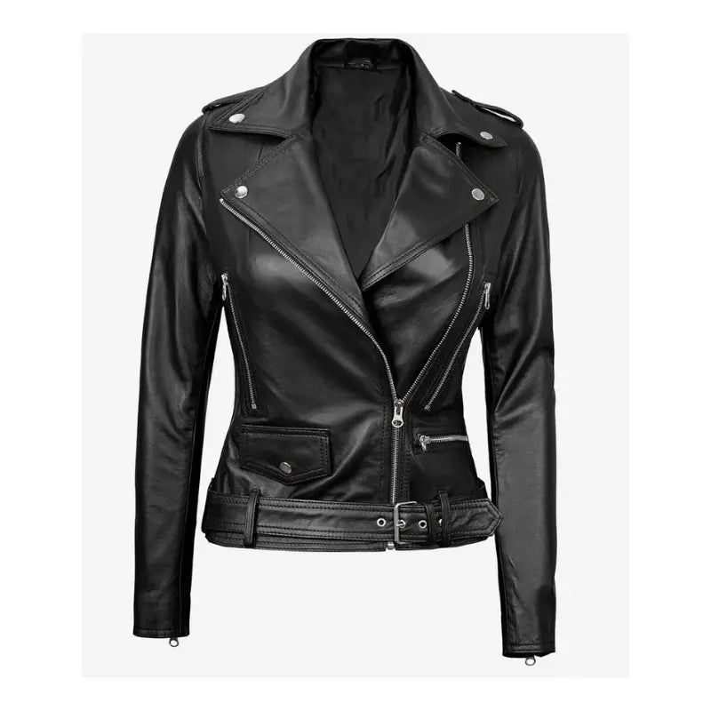 Women's Motorcycle Leather Jacket | Black The Stitch Fit