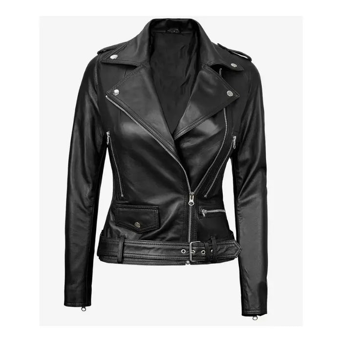 Women's Motorcycle Leather Jacket | Black The Stitch Fit