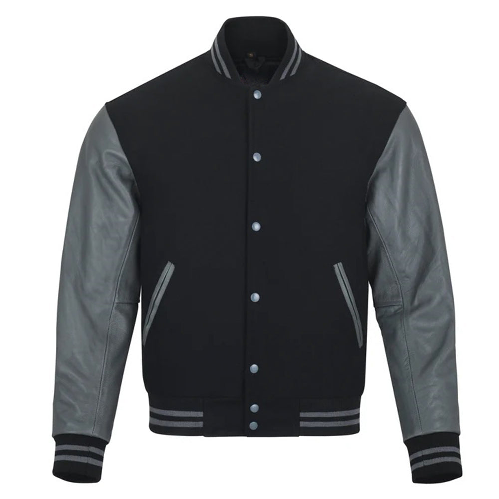 Men's Bomber Leather Jacket | Black/Grey