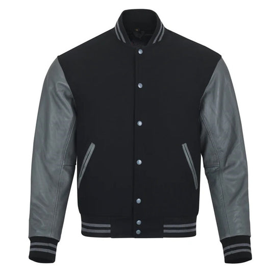 Men's Bomber Leather Jacket | Black/Grey