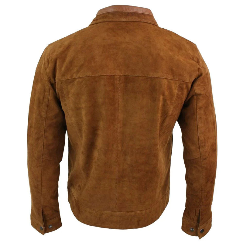 Men's  Suede Leather Jacket, Zip Front | Brown The Stitch Fit
