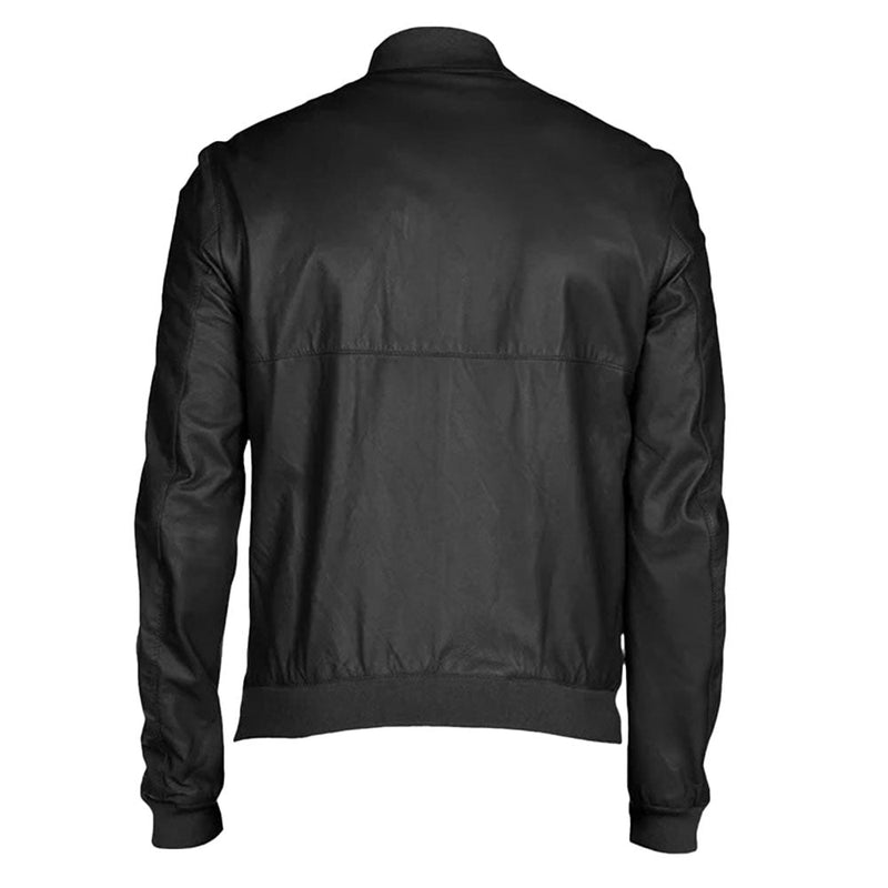 Men's  Leather Bomber Jacket | Black The Stitch Fit