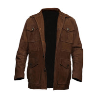 Men's Suede Leather Blazer Coat Multiple Pockets | Brown The Stitch Fit