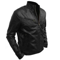 Men's Black Cafe Racer Leather Jacket | Black The Stitch Fit