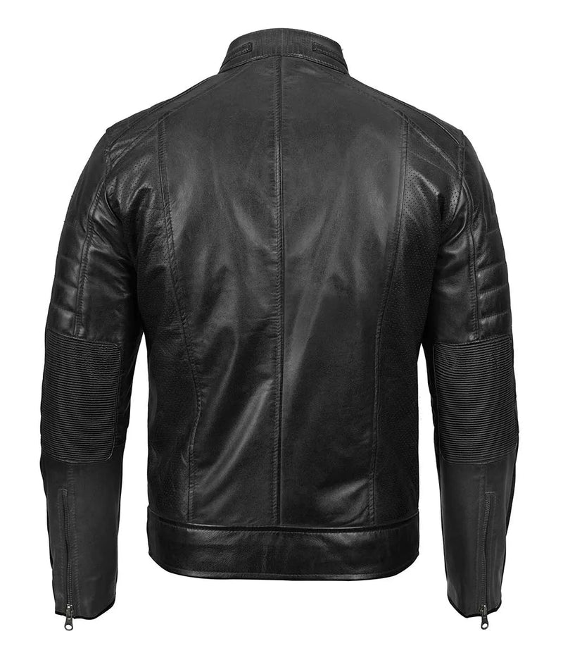Men's  Biker Genuine Leather Moto Racer Jacket | Black The Stitch Fit