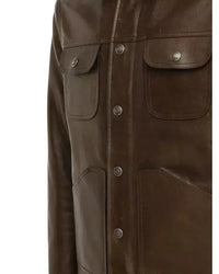 Men's Shiny Leather Jacket with Shearling Collar | Shiny Brown The Stitch Fit
