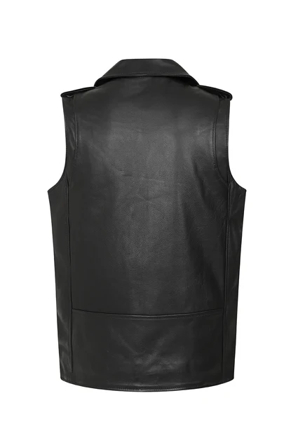 Men's Leather Biker Vest with Zipper, Belted Waist | Black The Stitch Fit