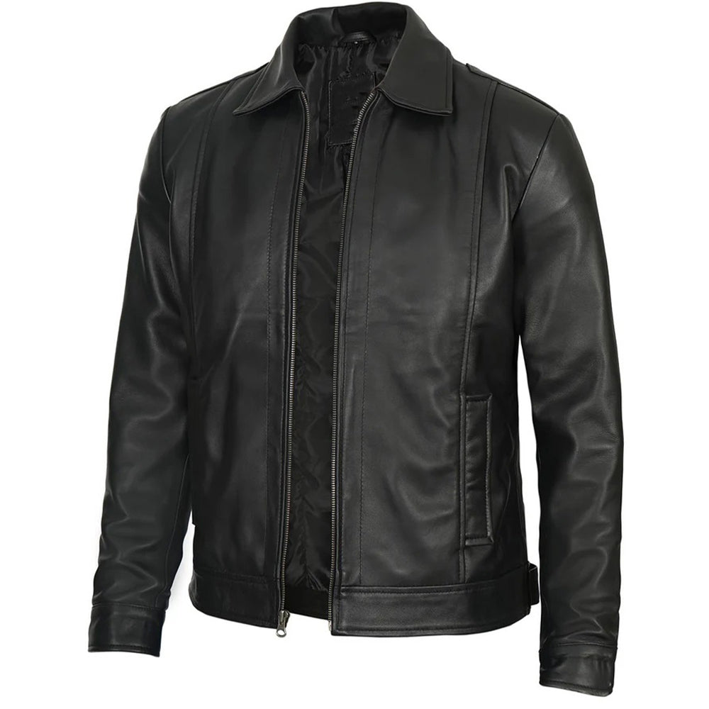 Men's Vintage Harrington Leather Jacket | Black The Stitch Fit