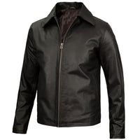 Men's Vintage Harrington Leather Jacket with Shirt Collar | Black The Stitch Fit