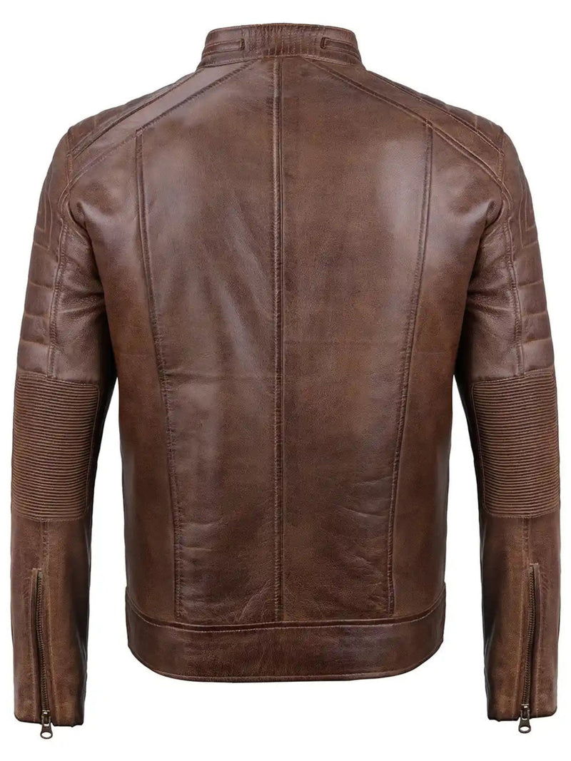 Men's Cafe Racer Leather Jacket | Brown The Stitch Fit