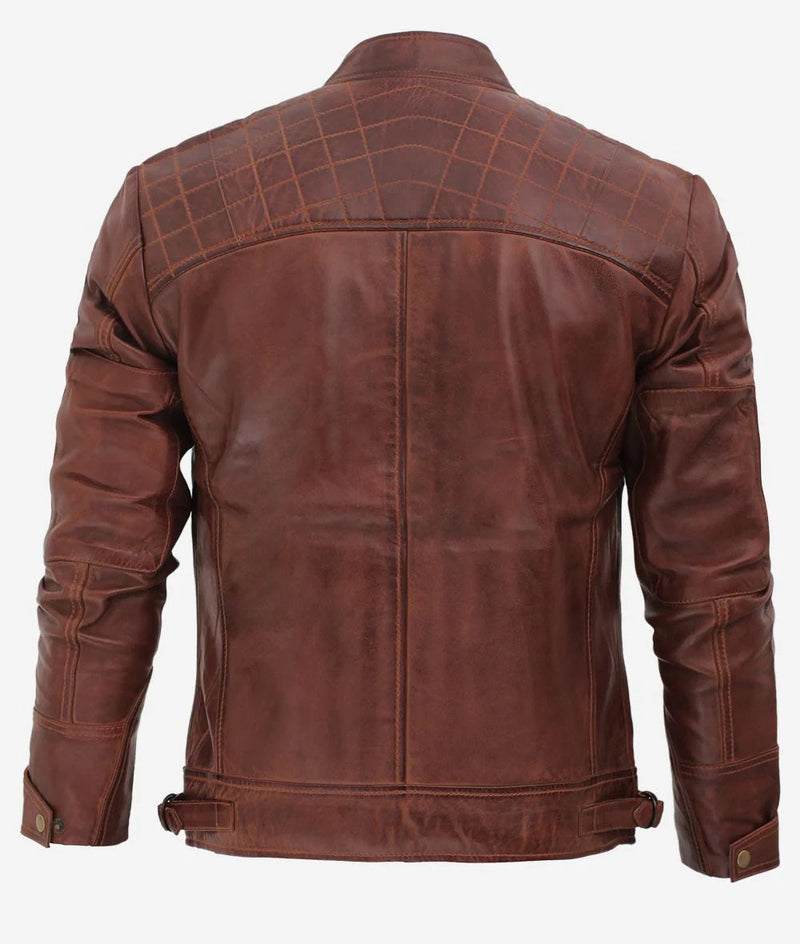 Men's Distressed Biker Leather Jacket | Brown The Stitch Fit