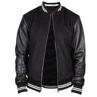 Men's Harrington Bomber Leather Varsity Style Jacket | Black The Stitch Fit