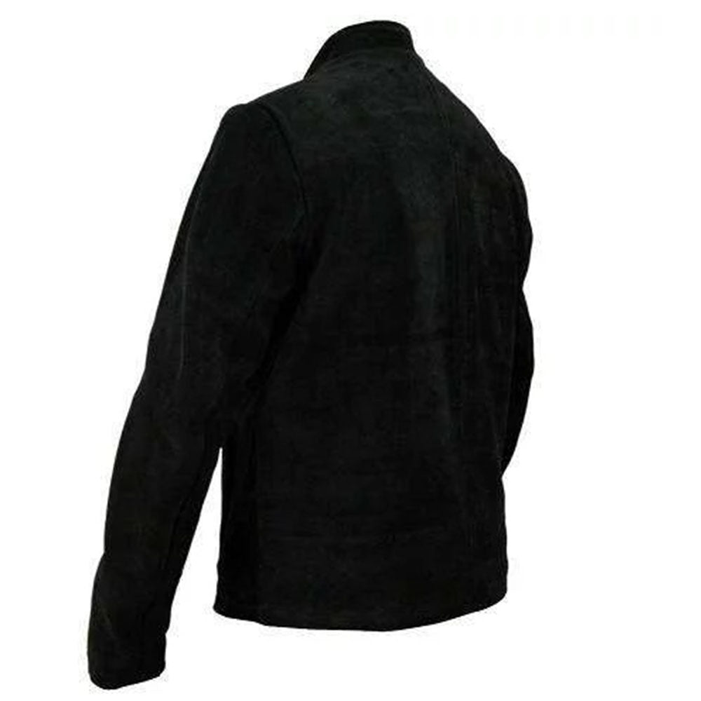 Men's Suede Leather Jacket, Zip Front | Black The Stitch Fit