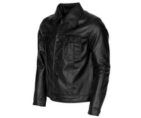 Men's Motorcycle Trucker Style Leather Jacket | Black The Stitch Fit