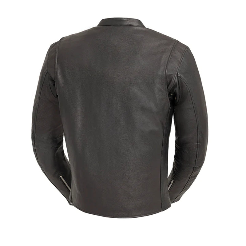 Men's  Leather Motorcycle Jacket with Zipper Closure | Black The Stitch Fit