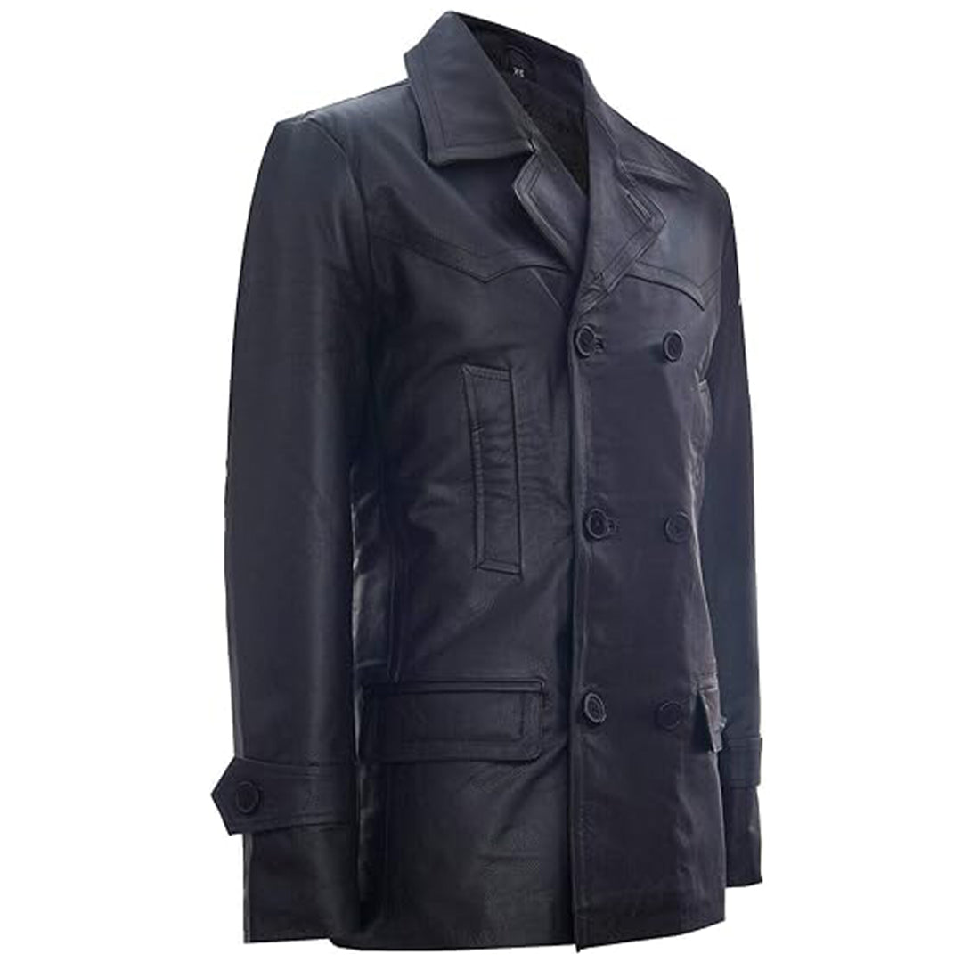 Men's Dr Who Christopher 9th Dr Cosplay Coat, Double Breasted, German Naval, Leather Jacket | Black The Stitch Fit