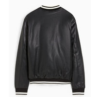 Men's Faux Leather Bomber Varsity Jacket, two side pockets, Black (Also Available in Real Leather) | Black The Stitch Fit