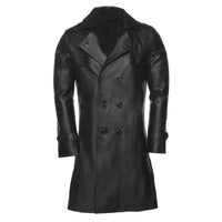 Mens Double Breasted Leather Trench Coat | Black The Stitch Fit