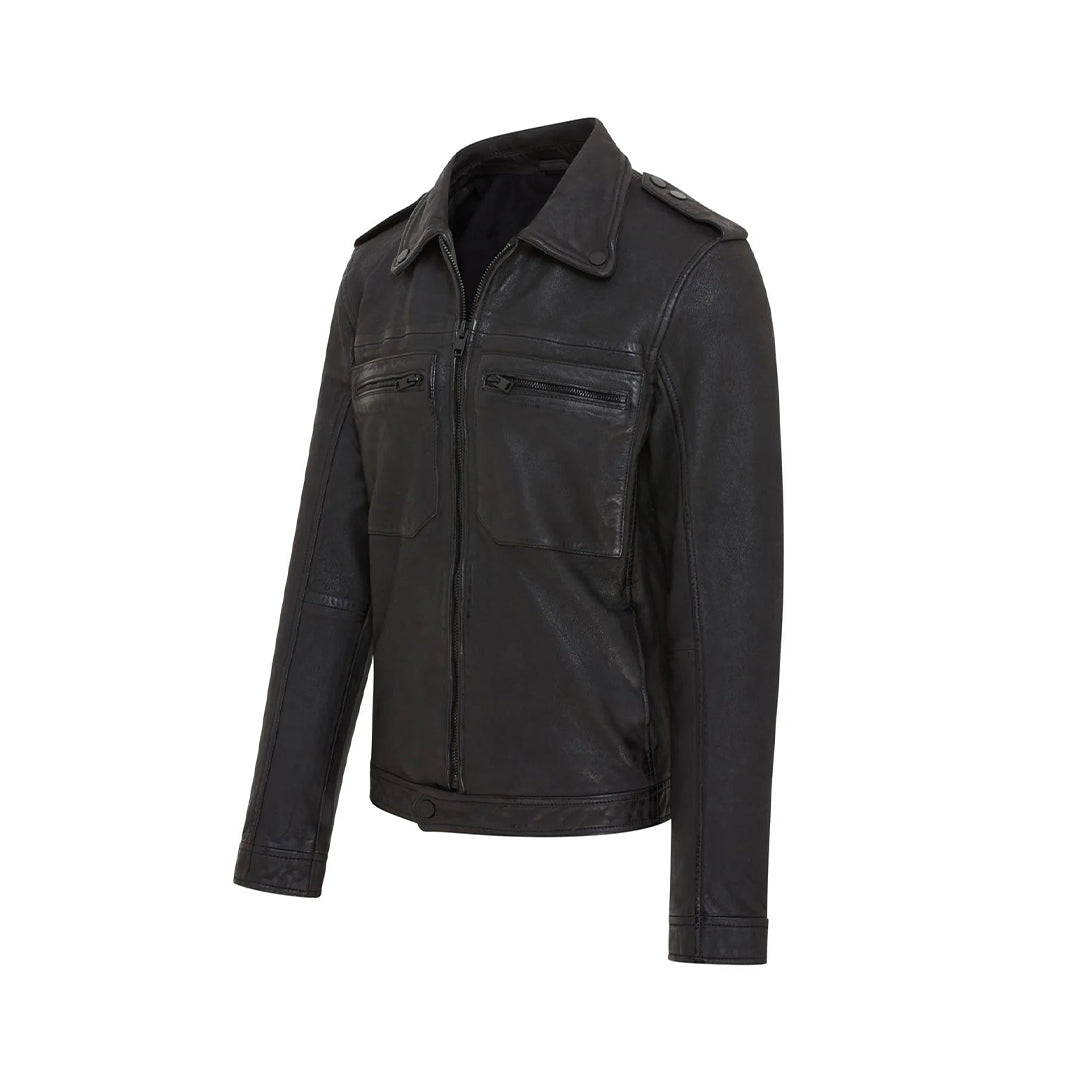 Men's Biker Style Leather Jacket | Black The Stitch Fit